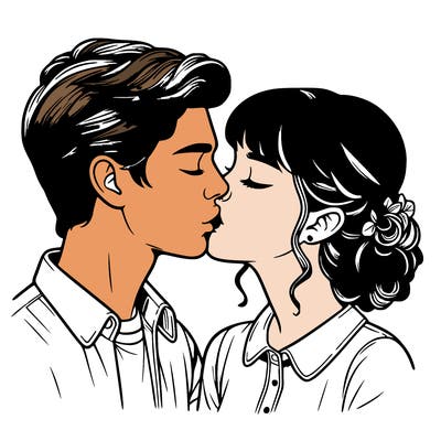 realistic girl and boy kissing