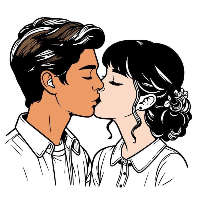 realistic girl and boy kissing