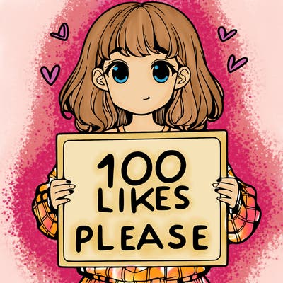 a girl holding a sign saying 100 likes please