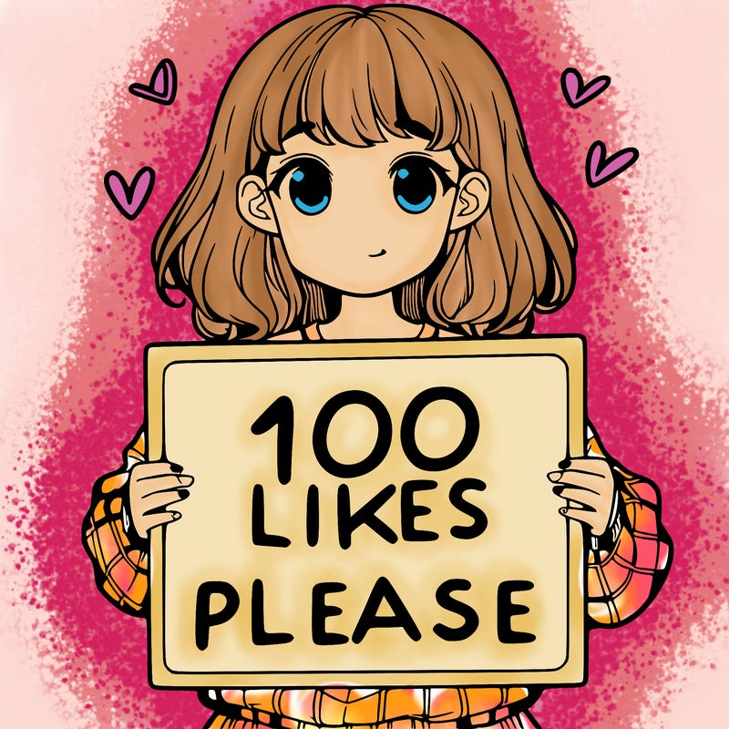 a girl holding a sign saying 100 likes please