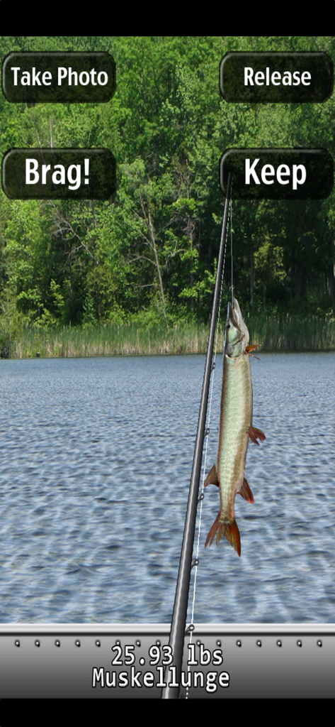 Un pez lucio del norte capturado con una caña en el simulador i Fishing Lite.
