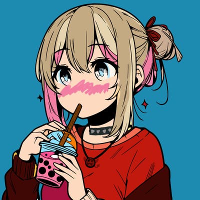 manga character drinking boba