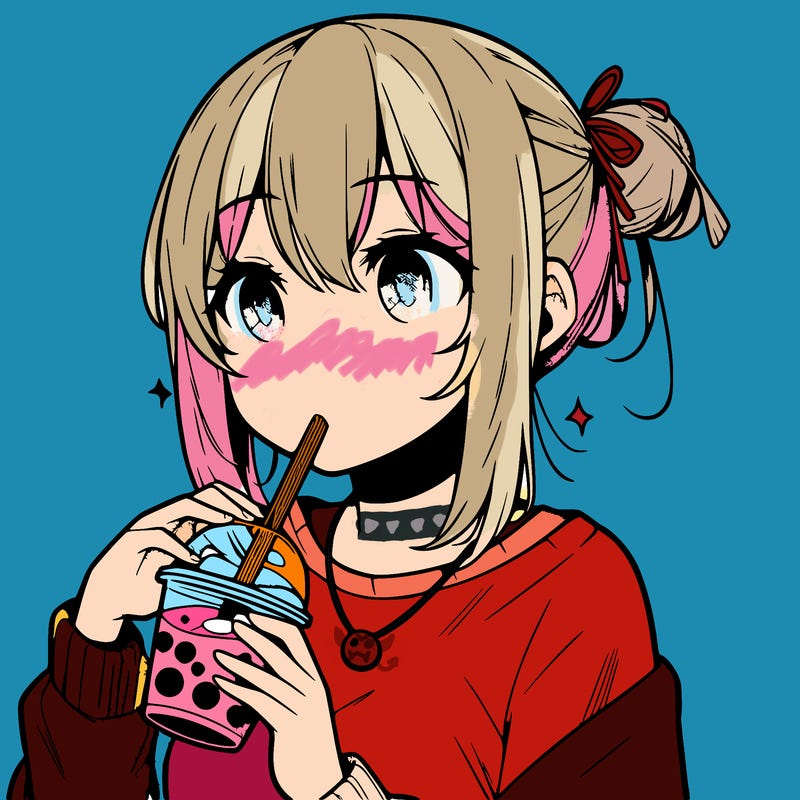 manga character drinking boba