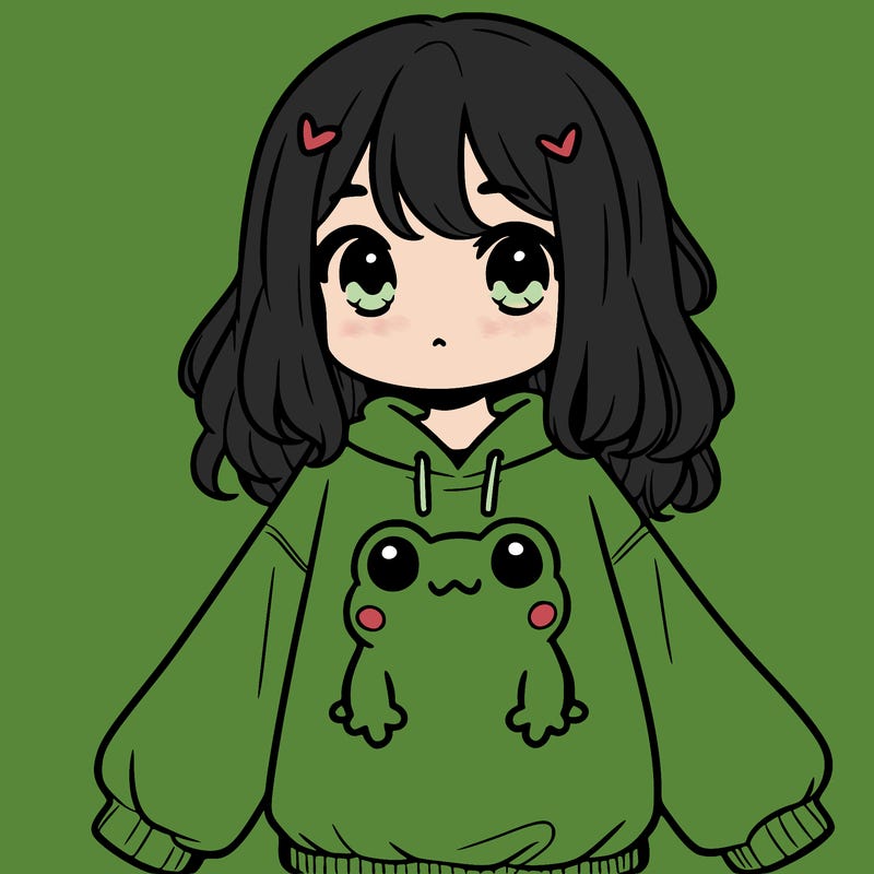 girl wearing frogging sweatshirt