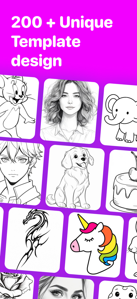 AR Drawing: Sketch & Paint+ - トレース用のキャラクター、動物、タトゥーなど200以上のユニークな描画テンプレートのギャラリー。