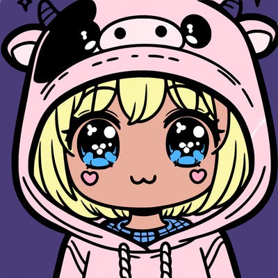 kawaii girl with cow hoodie
