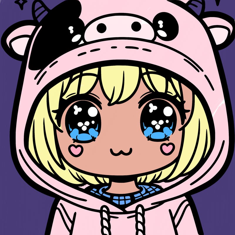 kawaii girl with cow hoodie