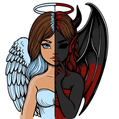 realistic angel half demon