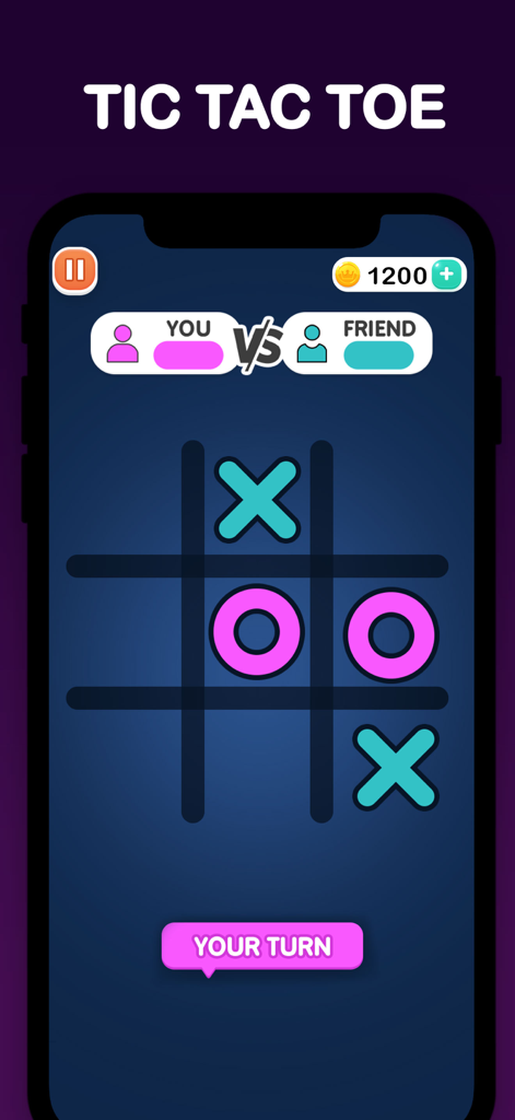 Fun Offline: No Internet Games - Schermata di gioco del Tic Tac Toe dall'app Fun Offline No Internet Games che mostra una partita tra due giocatori.