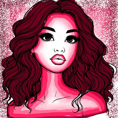 realistic girl with wavy hair and lips