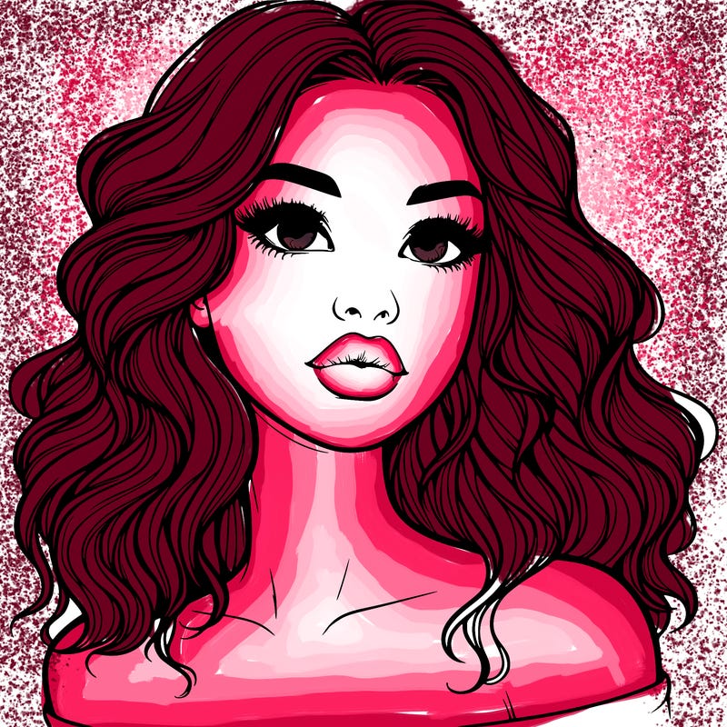 realistic girl with wavy hair and lips