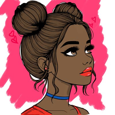 realistic girl with buns on the top of her head