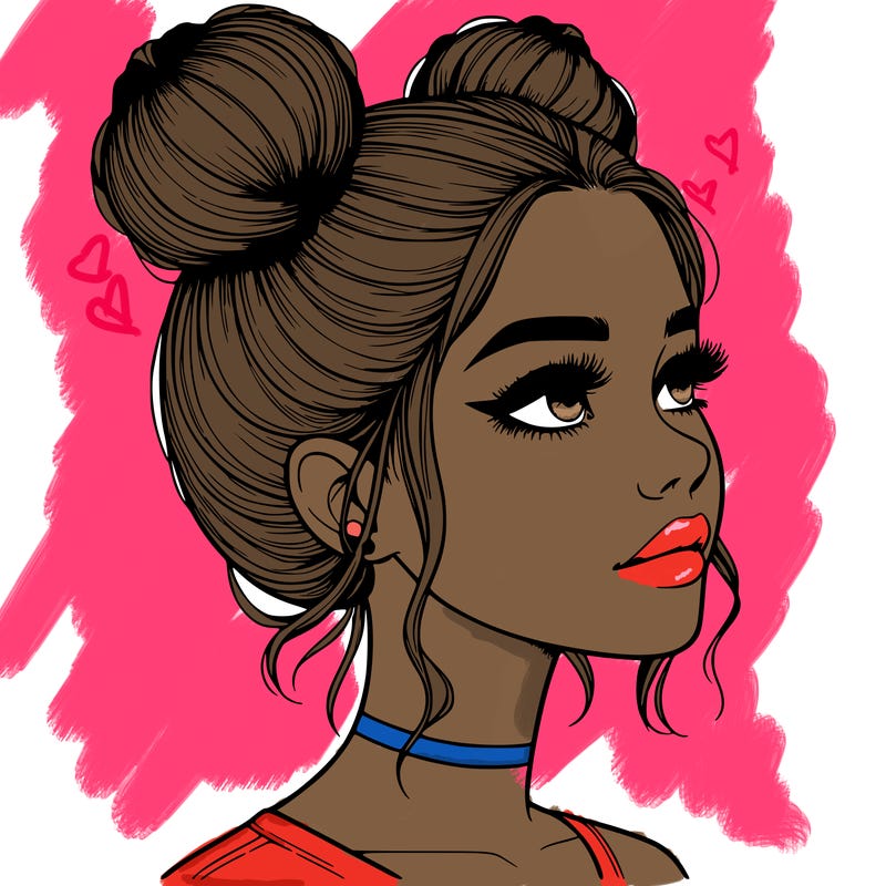 realistic girl with buns on the top of her head