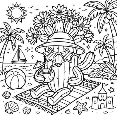 Embrace the warmth of summer with this delightful coloring page featuring a festive Christmas Cactus enjoying a well-deserved beach vacation. Unwind as you bring this unique botanical scene to life with your favorite colors.