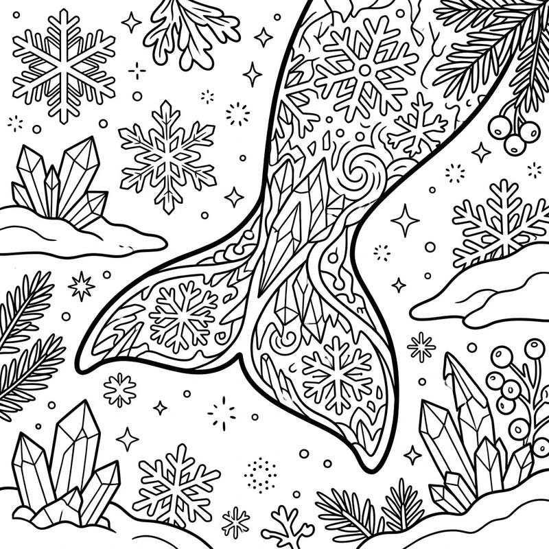 Discover the serene beauty of a manatee tail intricately adorned with winter motifs in this captivating coloring page. Perfect for celebrating the cool season, this design features delicate snowflakes and sparkling ice crystals for a truly enchanting coloring experience.