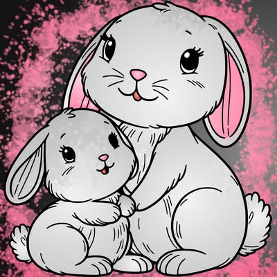baby bunny with mama bunny