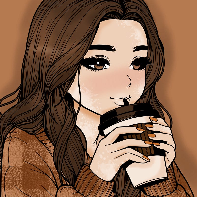 realistic girl drinking coffee