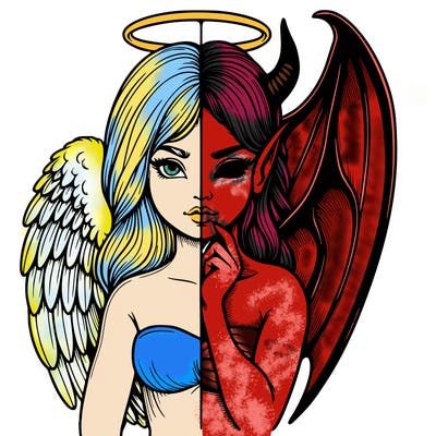 realistic angel half demon