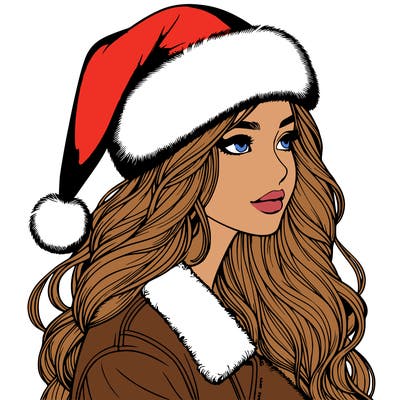 realistic girl in santa hat