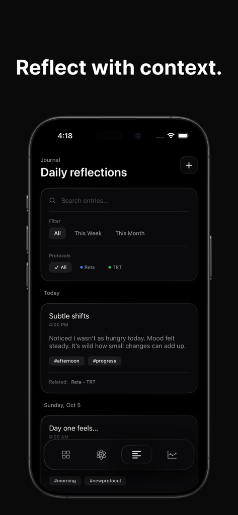 Dose: Peptide Tracker - Daily reflections and journal entries in the Dose peptide tracker app