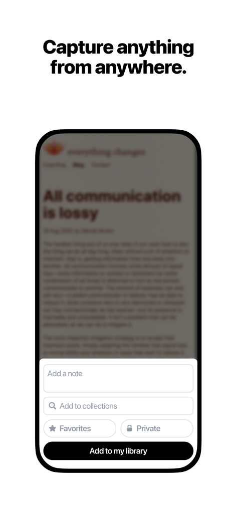Sublime Internet - Sublime Internet app screenshot showing the capture interface to save content with notes and collections.