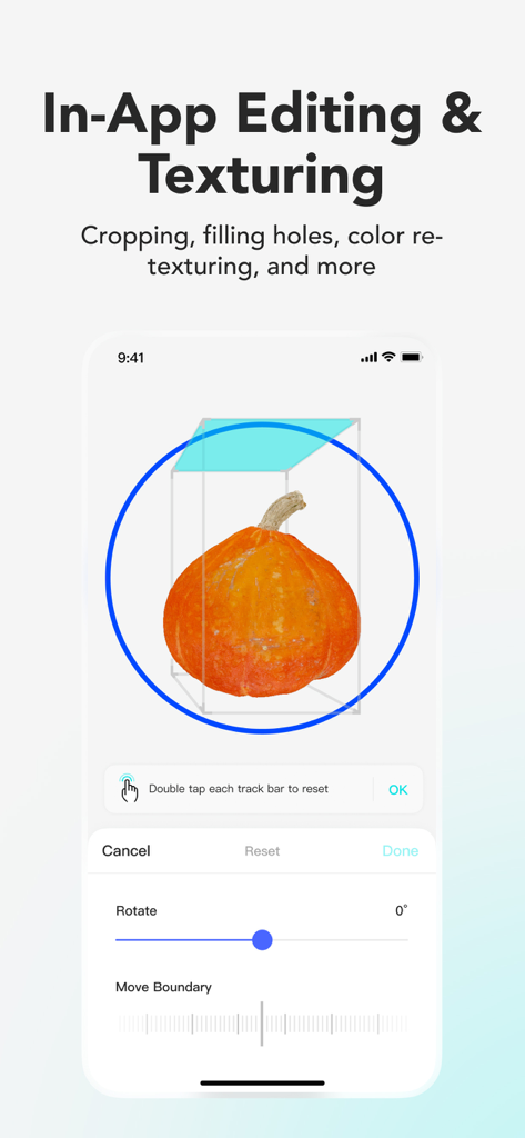 In-app 3D editing and texturing of a scanned pumpkin in KIRI Engine