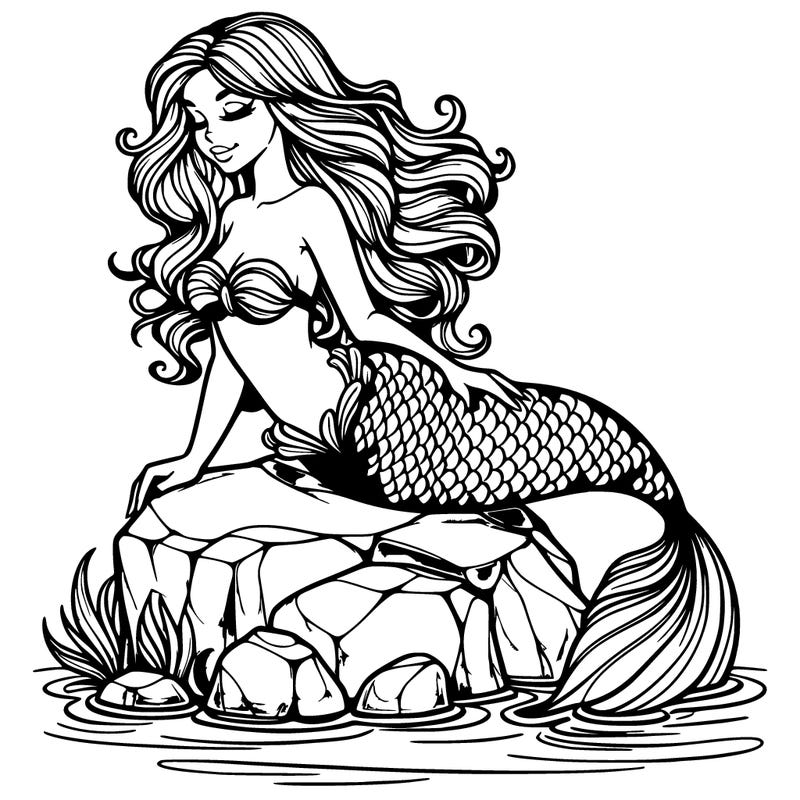 realistic mermaid on a rock