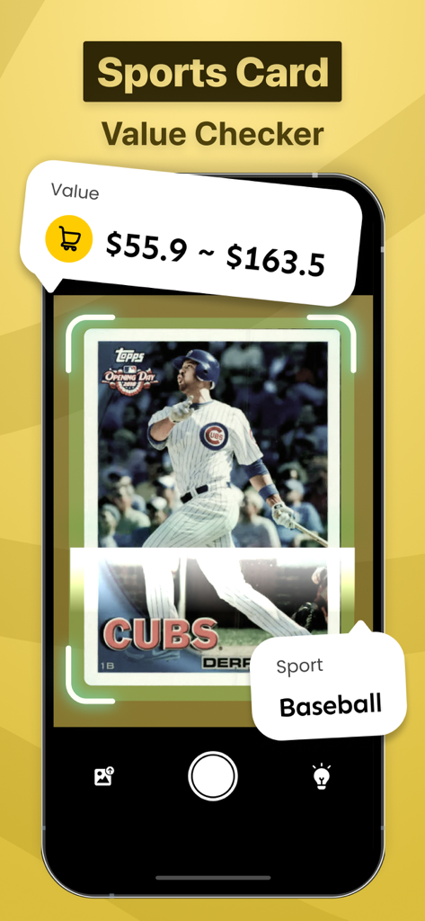 Sports Card Scanner Value - Smartphone escaneando una tarjeta deportiva para mostrar el precio de mercado