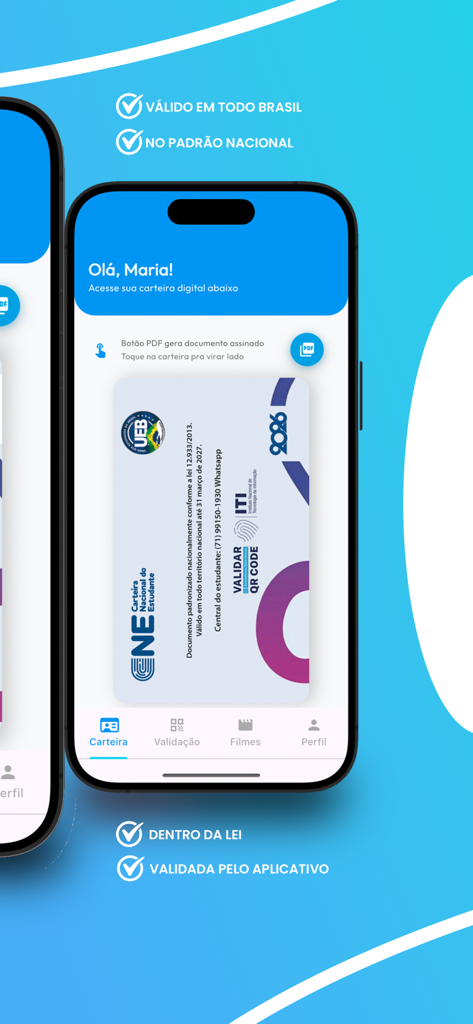 PagMeia - PagMeia mobile app screen displaying a digital student identity card with a QR code for validation