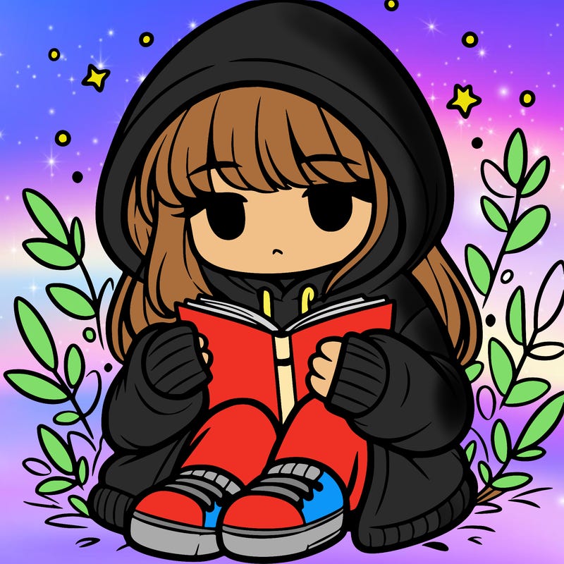 girl in oversized hoodie reading a book