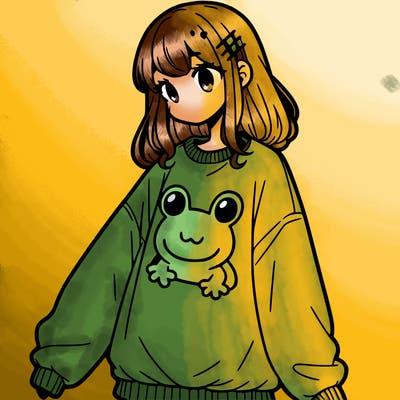 girl wearing frogging sweatshirt