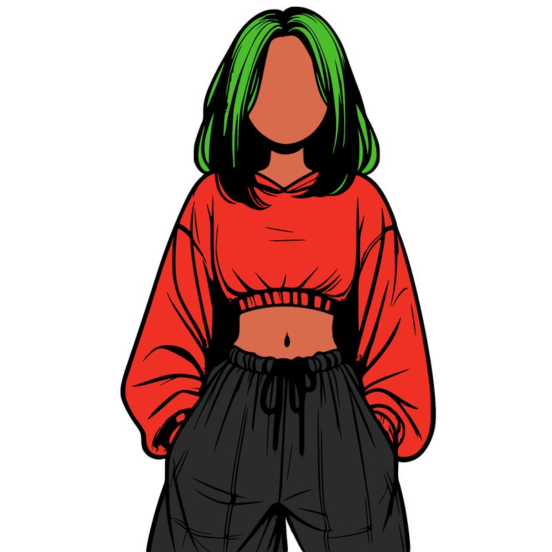 realistic girl faceless with baggy pants and a crop top