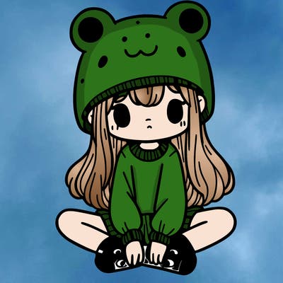 a girl wearing a frog hat and some frog socks