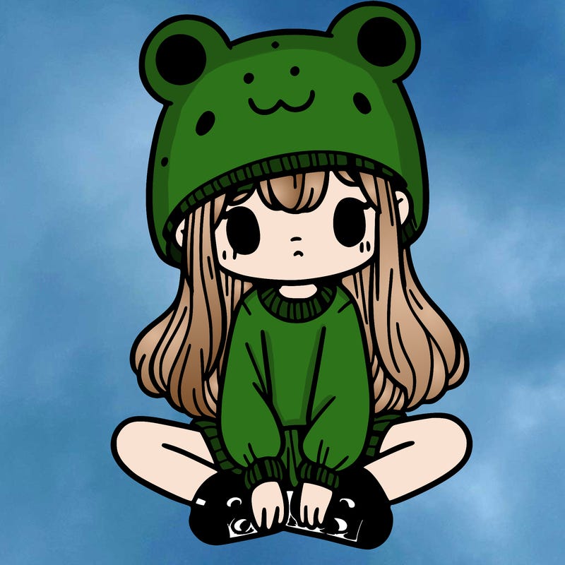 a girl wearing a frog hat and some frog socks