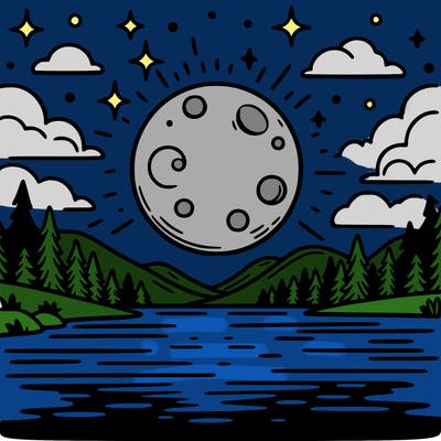 moonlight shining on a lake