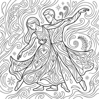 Discover a profound way to express and process complex emotions with this moving coloring page. Featuring a graceful dance, it invites you to explore themes of loss and remembrance through art.