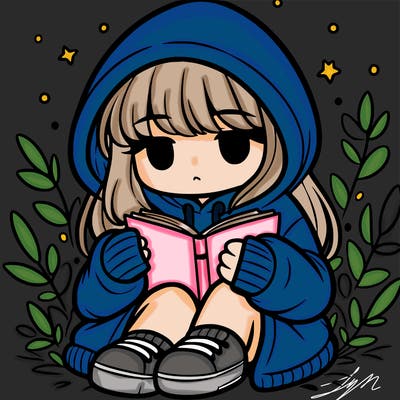 girl in oversized hoodie reading a book