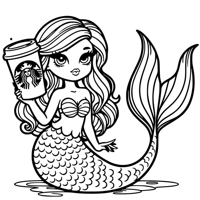 a mermaid with a starbuks coffee cup