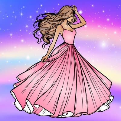 realistic woman with dress flowing in the wind