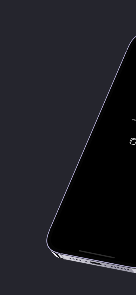 IBAN | Swift Wallet Account - Primo piano di un iPhone che mostra l'interfaccia scura dell'applicazione IBAN e Swift Wallet.