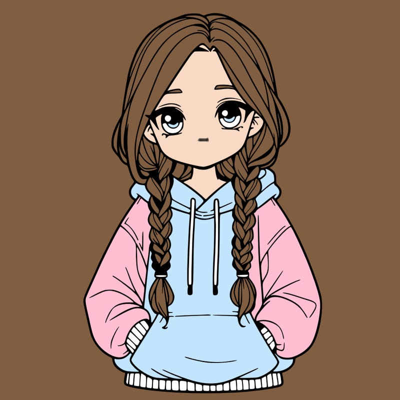 a realistic girl with a oversized hoodie and she has braids