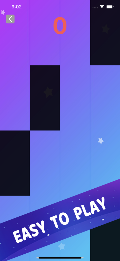 Piano Tiles: Tiles Hop 2020 - Interface de jeu de Piano Tiles Hop 2020 avec des tuiles noires qui tombent et un compteur de score