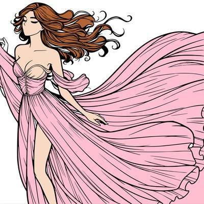 realistic woman in dress flowing the the wind