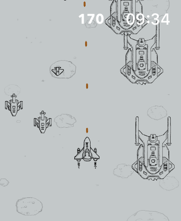 Top-down view of the Air Battle space shooter mini-game featuring enemy ships and player aircraft.