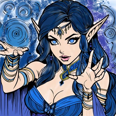 realistic scary beautiful elf sorceress casting spell
