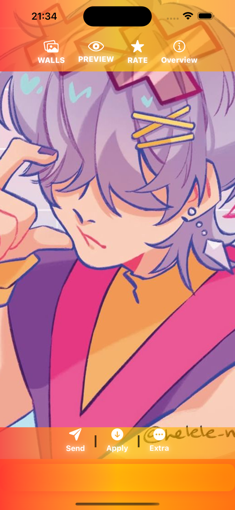 Kpop Wallpaper HD - Fanart - Anime-style character with purple hair and yellow hair clips as a mobile wallpaper preview