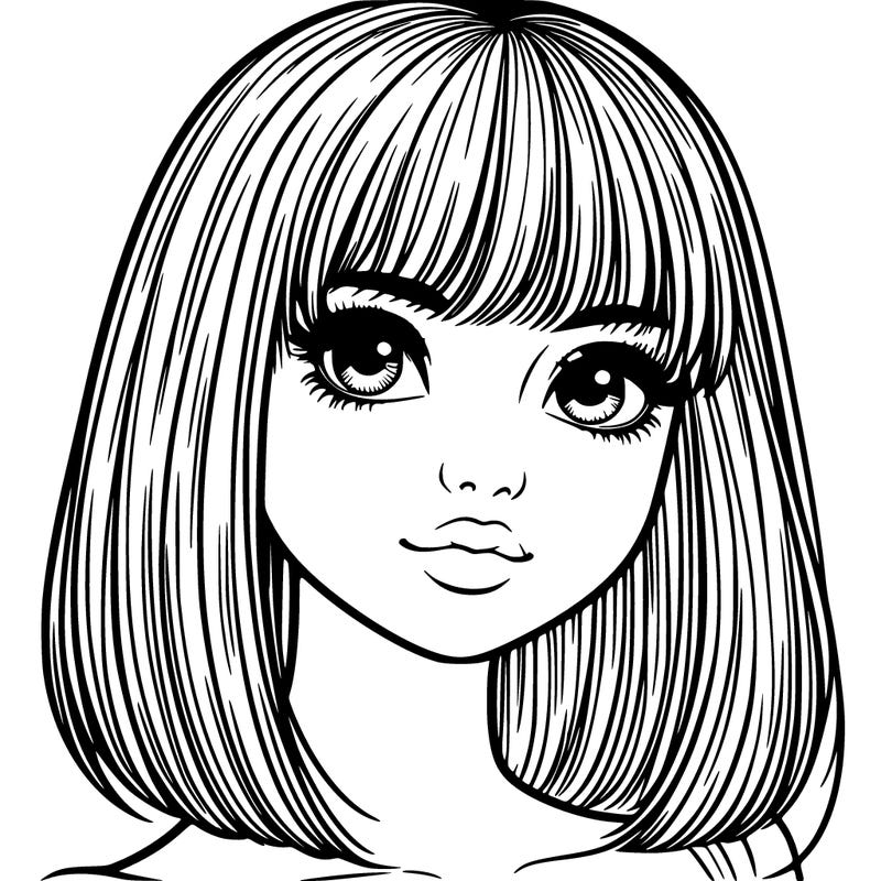 realistic girl with bangs and straight hair