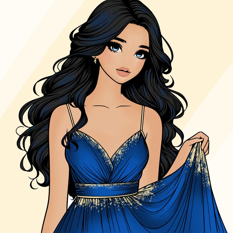 realistic girl in flowy silky prom dress
