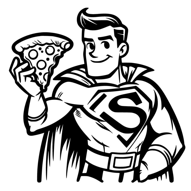 superman holding pizza