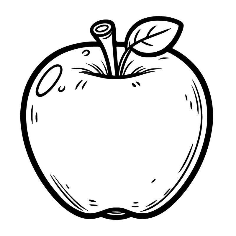 drawing of a cartoon apple, without colors, thin lines, white background